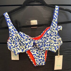 Maaji Royal Blue Leopard Reversible Bikini small top/medium bottom NWT
